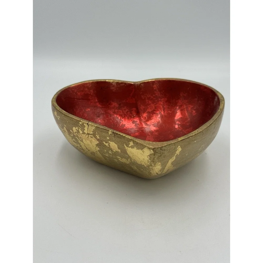 Wood Heart Shape Red Jewelry Trinket Tray Bowl